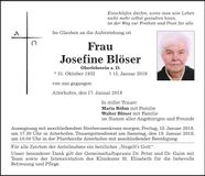 Traueranzeige Josefine Blöser