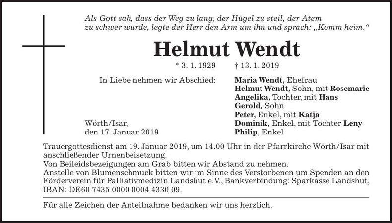 Traueranzeige Helmut Wendt