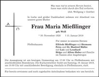 Traueranzeige Maria Mießlinger