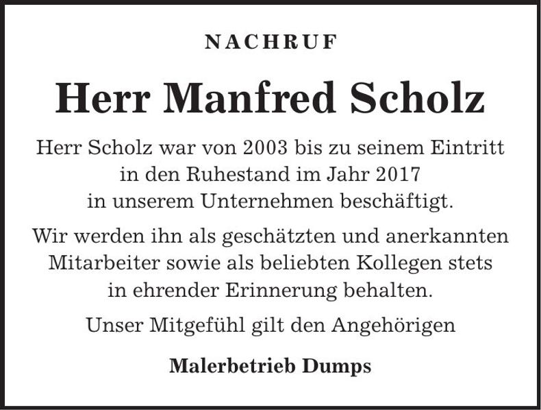 Traueranzeige Manfred Scholz