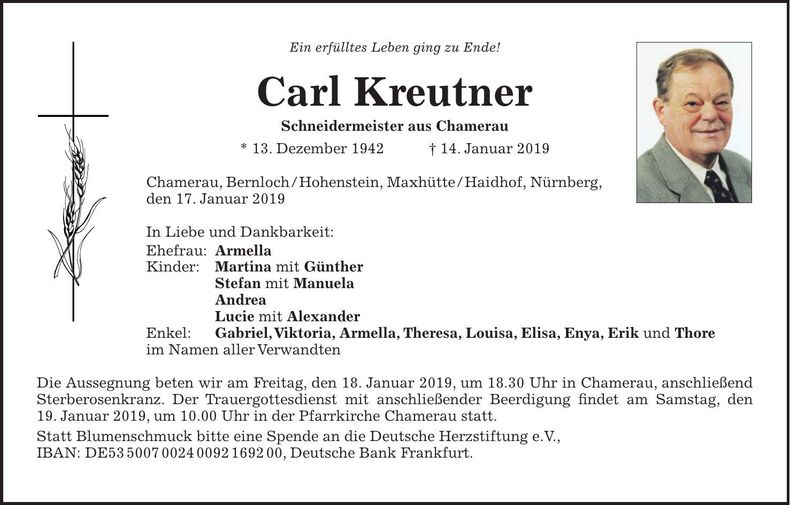 Traueranzeige Carl Kreutner