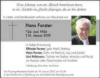 Traueranzeige Hans Forster