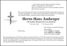 Traueranzeige Hans Amberger