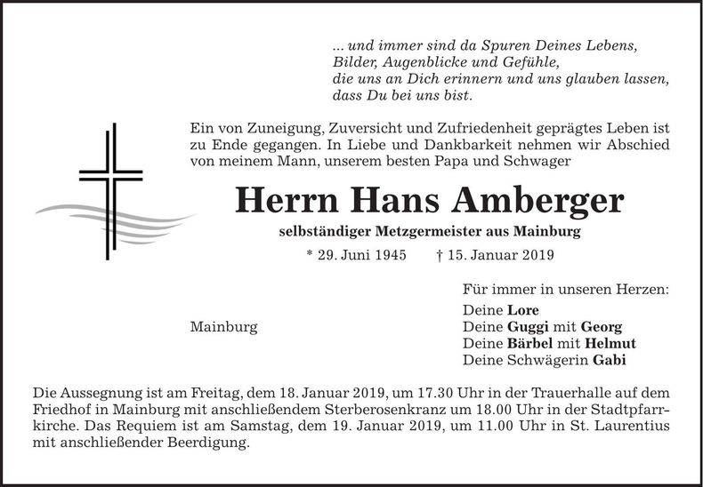 Traueranzeige Hans Amberger