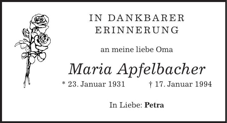 Traueranzeige Maria Apfelbacher