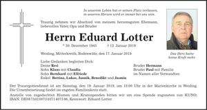 Traueranzeige Eduard Lotter