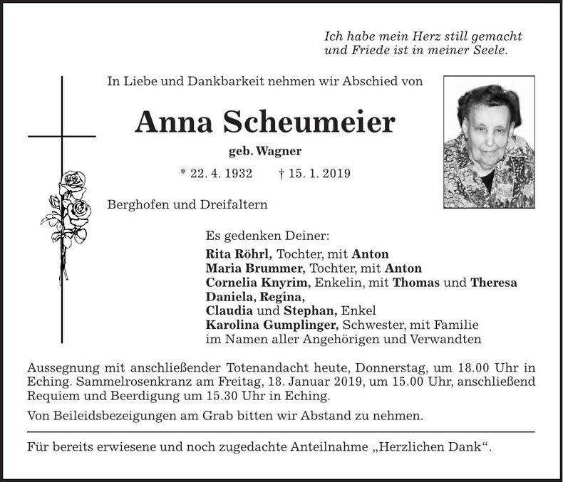 Traueranzeige Anna Scheumeier