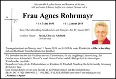 Traueranzeige Agnes Rohrmayr