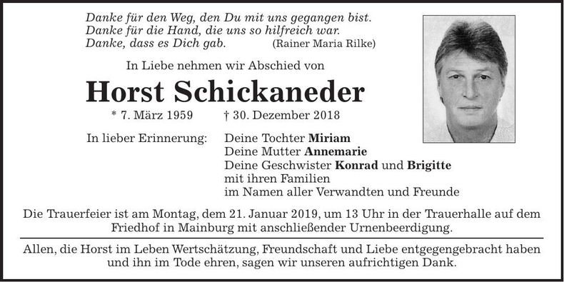 Traueranzeige Horst Schickaneder