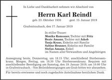 Traueranzeige Karl Reindl