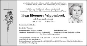 Traueranzeige Eleonore Wippenbeck