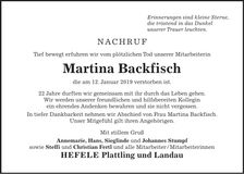 Traueranzeige Martina Backfisch