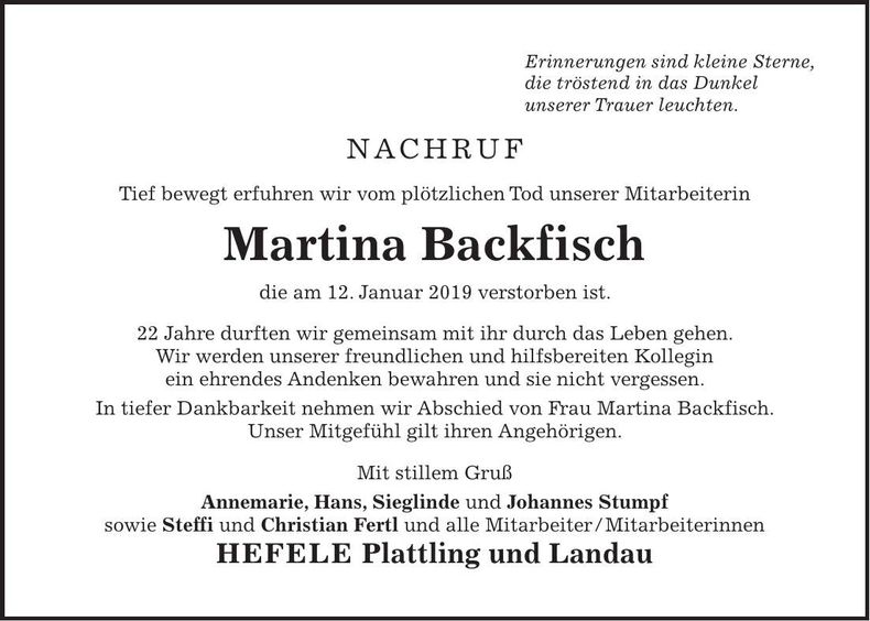 Traueranzeige Martina Backfisch