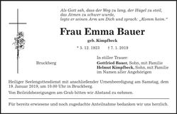 Traueranzeige Emma Bauer