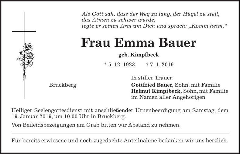 Traueranzeige Emma Bauer
