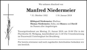 Traueranzeige Manfred Niedermeier