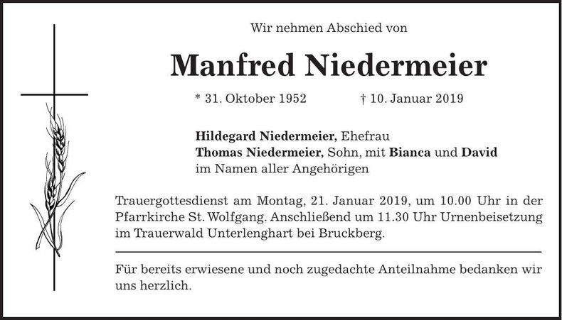 Traueranzeige Manfred Niedermeier