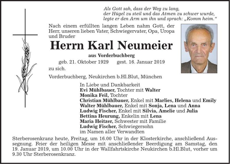Traueranzeige Karl Neumeier