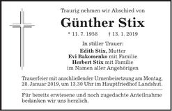 Traueranzeige Günther Stix