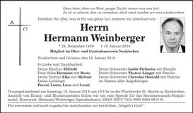 Traueranzeige Weinberger Hermann