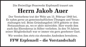 Traueranzeige Jakob Aumer