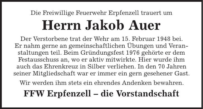 Traueranzeige Jakob Aumer