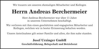 Traueranzeige Andreas Berchermeier