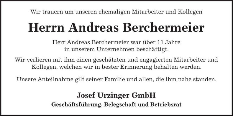 Traueranzeige Andreas Berchermeier