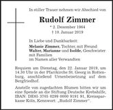 Traueranzeige Rudolf Zimmer