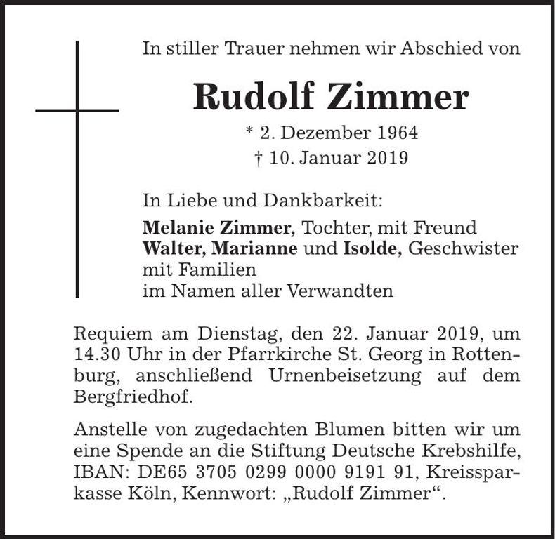 Traueranzeige Rudolf Zimmer