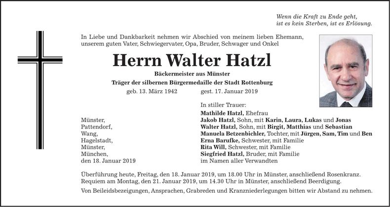 Traueranzeige Walter Hatzl