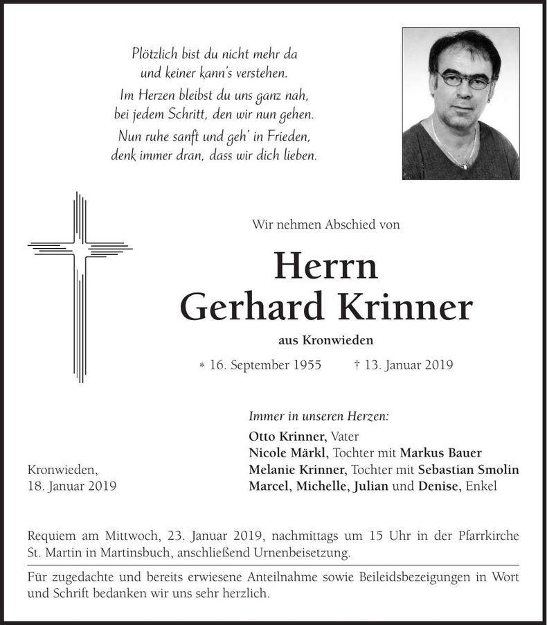 Traueranzeige Gerhard Krinner