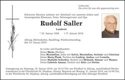 Traueranzeige Rudolf Saller