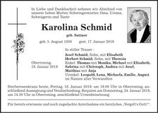 Traueranzeige Karolina Schmid