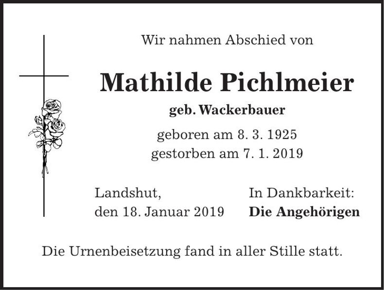 Traueranzeige Mathilde Pichlmeier