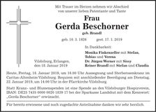 Traueranzeige Gerda Beschorner