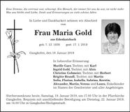 Traueranzeige Maria Gold