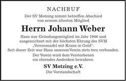 Traueranzeige Hans Weber