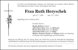 Traueranzeige Ruth Heryschek