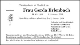 Traueranzeige Gerda Erlenbach