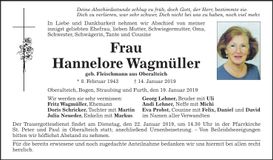 Traueranzeige Hannelore Wagmüller