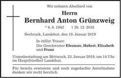 Traueranzeige Berhard Grünzweig