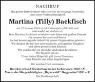 Traueranzeige Martina Backfisch