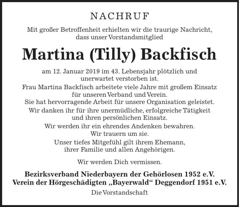 Traueranzeige Martina Backfisch