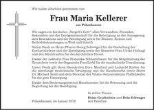 Traueranzeige Maria Kellerer