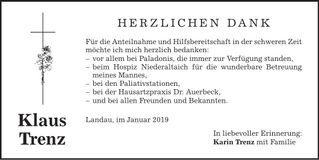 Traueranzeige Klaus Trenz