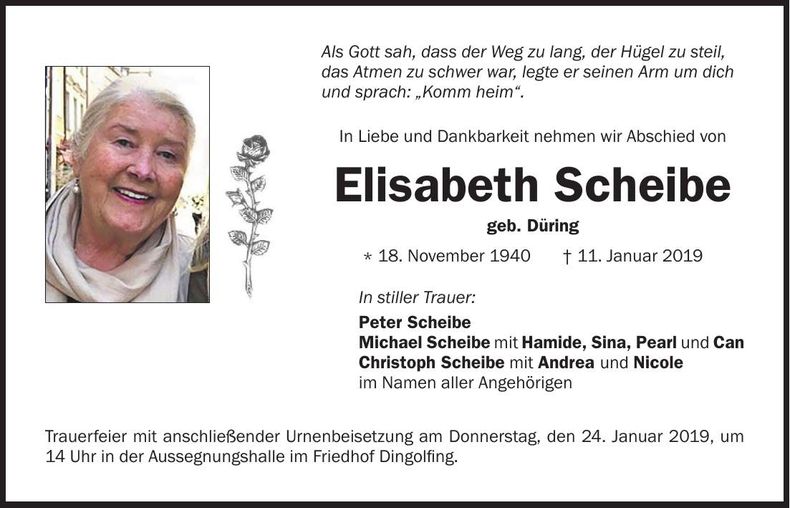 Traueranzeige Elisabeth Scheibe