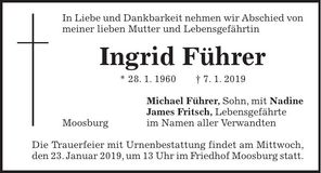 Traueranzeige Ingrid Führer