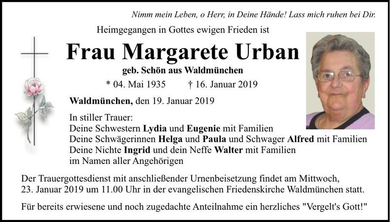 Traueranzeige Margarete Urban
