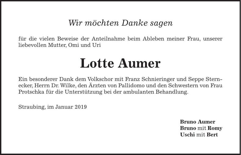 Traueranzeige Lotte Aumer